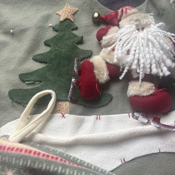 Rustic Christmas Tree Skirt & Stockings Set Felt Applique Santa Winter FairIsle - Picture 6 of 14